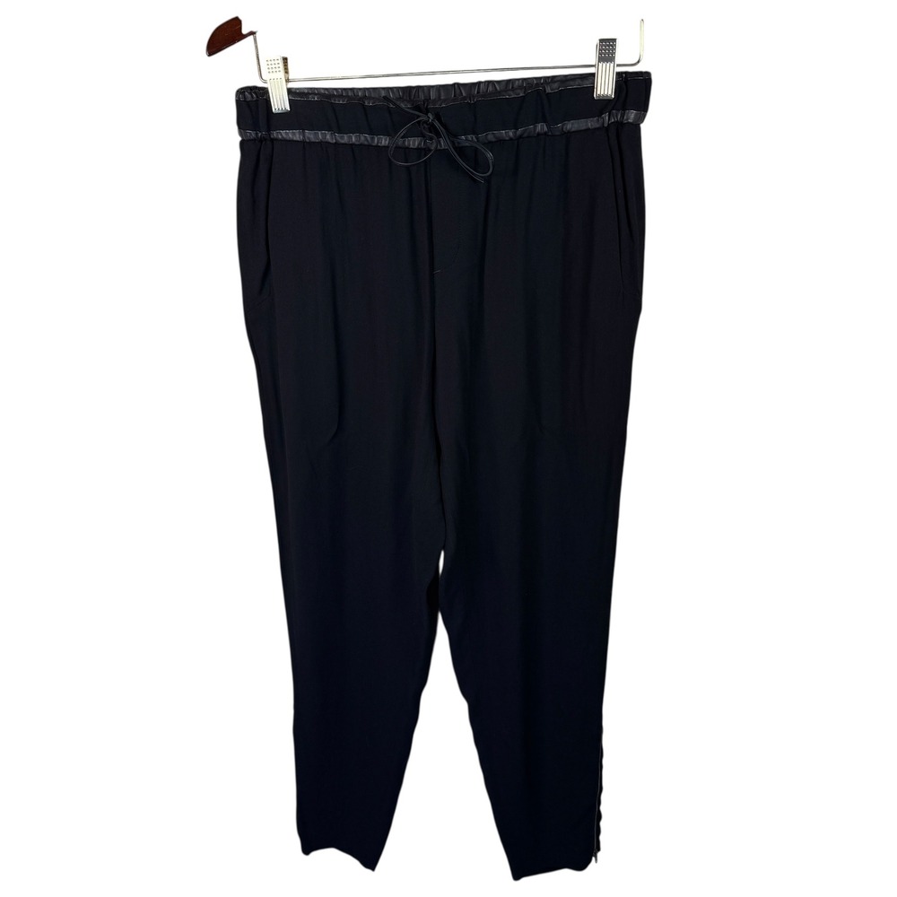 Helmut Lang Vintage Women's Lamb Leather Trim Jogger Black Zip Ankle Size 4